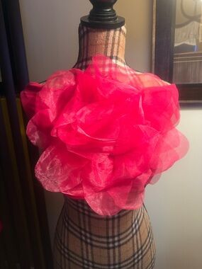 NWT SHEIN Sheer Layered Organza Floral Halter Top in Bright Pink